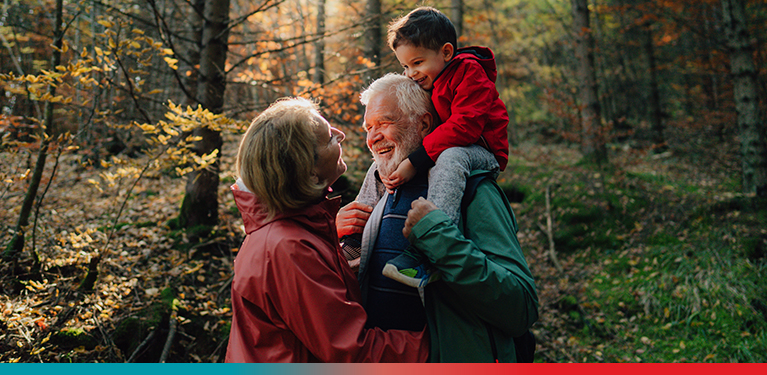Image of family hiking in the forest 